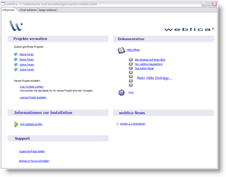 Screen-Shot: Willkommen