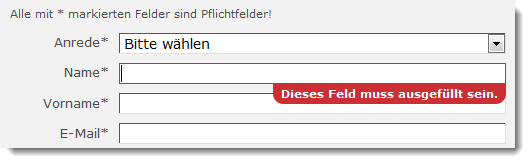 Die überarbeitete Anzeige von Eingabefehlern in weblica Formularen
