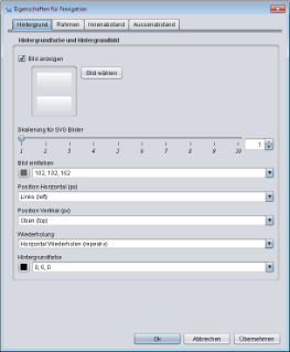 Dialog für den  Navigationshintergrund