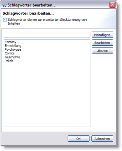 Schlagwörter bearbeiten Dialog Schlagwörter bearbeiten Dialog