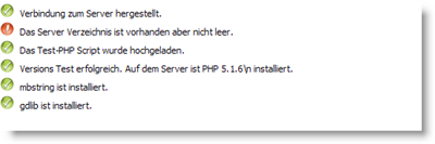 Server-Einstellungen - Prüfergebnisse: ein Beispiel