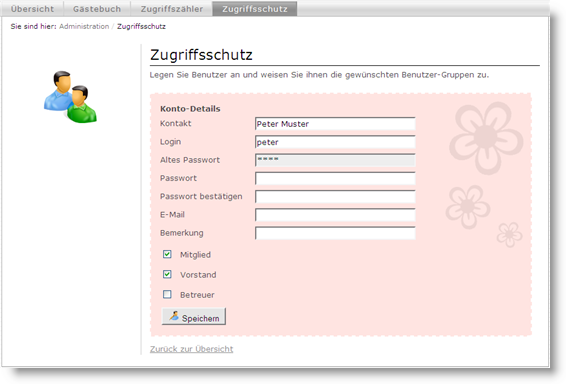 Admin-Panel - Zugriffsschutz: Benutzer bearbeiten