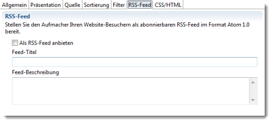 RSS-Eigenschaften des Aufmachers. RSS-Eigenschaften des Aufmachers.