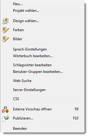 Hauptmenü Projekt->Server-Einstellungen