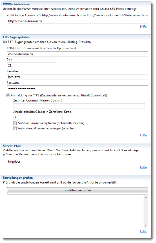 Server-Einstellungen-Dialog
