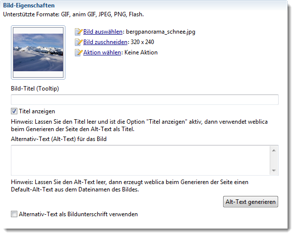 Bild-Eigenschaften - Titel und Alt-Text Bild-Eigenschaften - Titel und Alt-Text