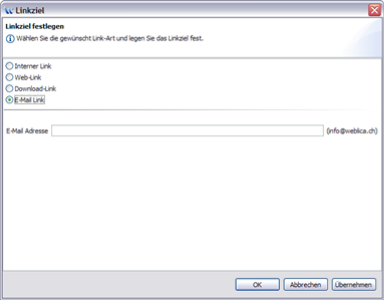 Linkziel-Dialog: E-Mail
